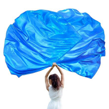 (Blue) 55" Praise Dance Worship Flags with Rod Semicircle Praise Church Flags for Worship Dance Outdoor Practice Performances Silver
