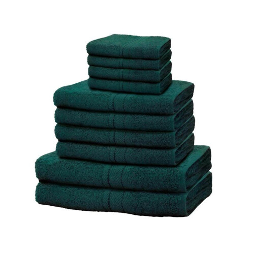 (Dark Green) 10 Piece Towel Bale Set Water Absorbent Soft 4 x Face Towel, 4 x Hand Towel, 2 x Bath Towel