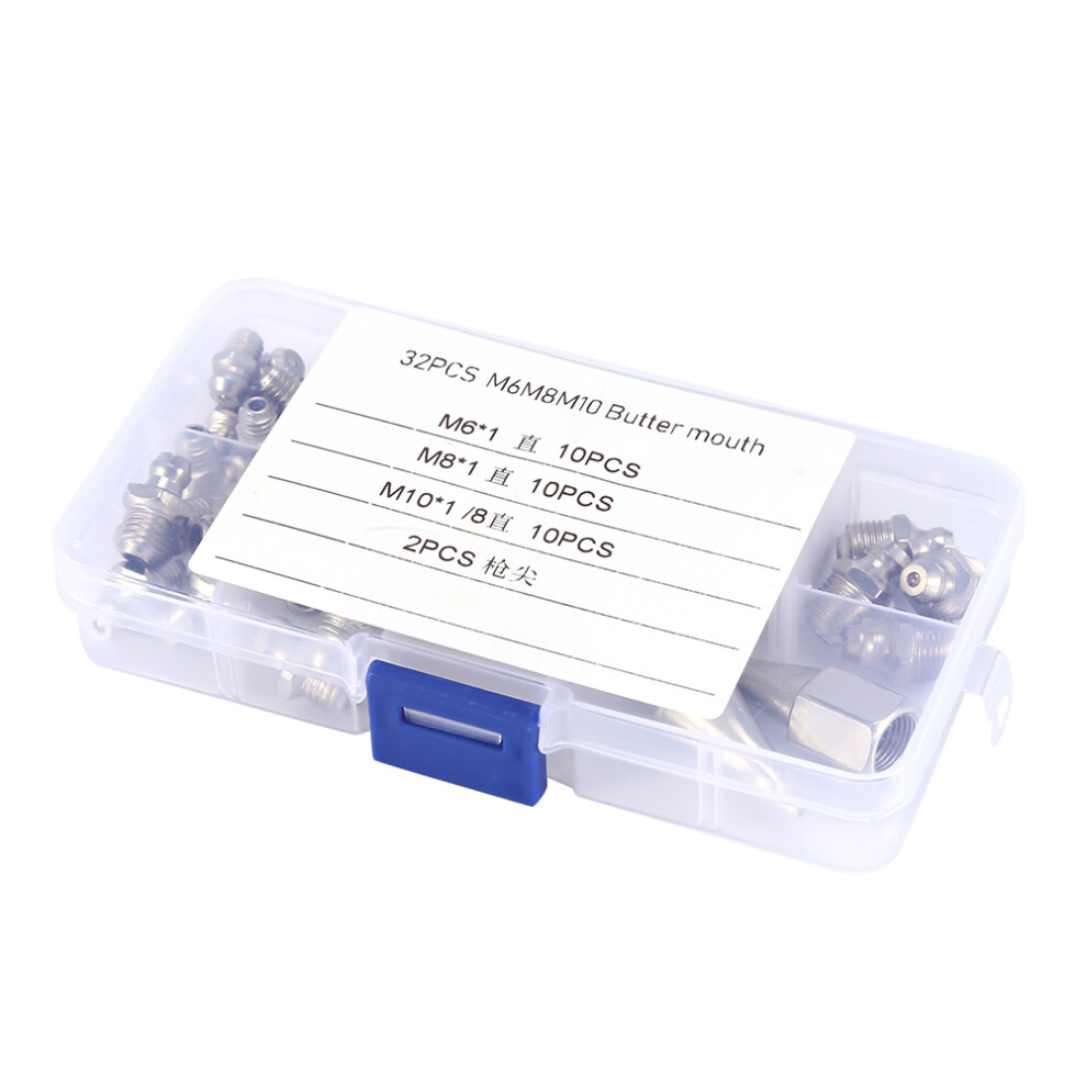 32Pcs M6/M8/M10 Durable Brass Zerk Grease Nipple