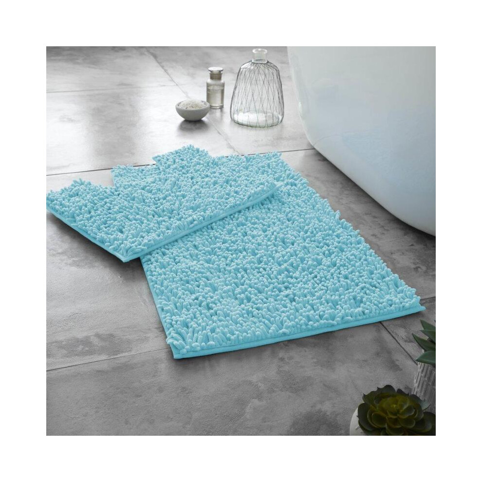 (Aqua) Memory Foam Bath Mat Set Loop Anti Slip Pedestal Mat Bathroom Rug Water Absorbent 5031832419666