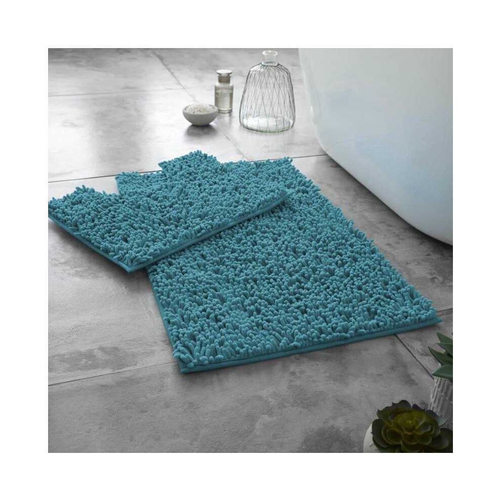 (Teal) Memory Foam Bath Mat Set Loop Anti Slip Pedestal Mat Bathroom Rug Water Absorbent 5031832419826