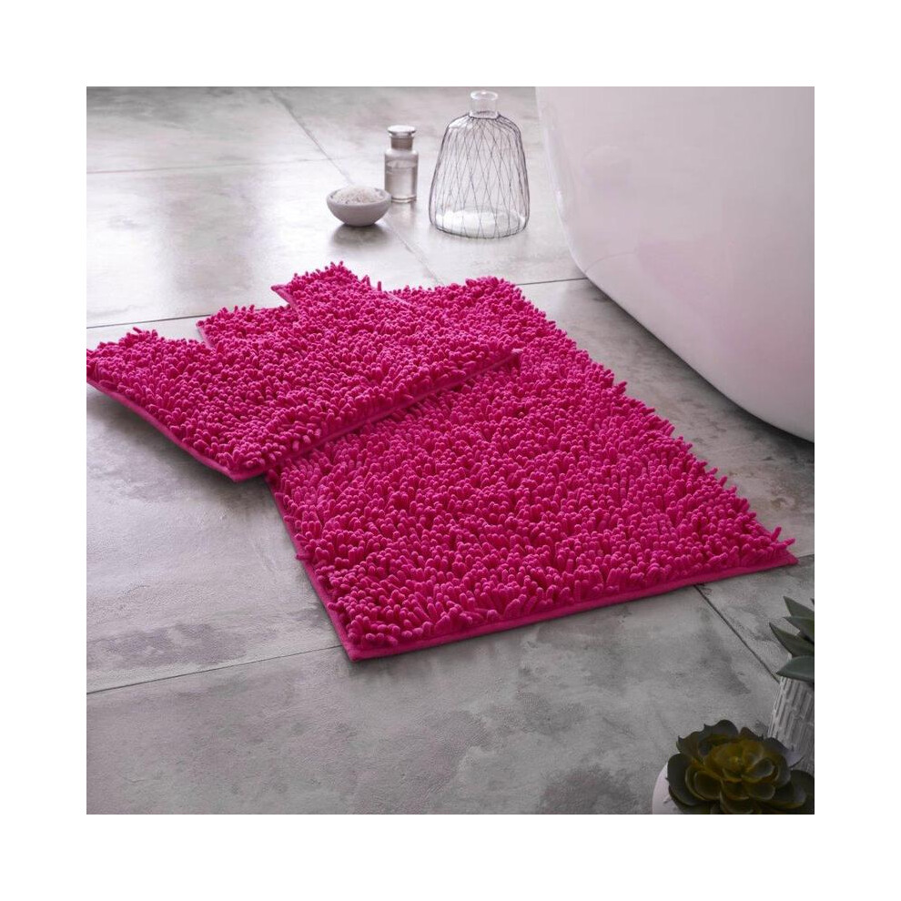 (Fuchsia) Memory Foam Bath Mat Set Loop Anti Slip Pedestal Mat Bathroom Rug Water Absorbent 5031832419741