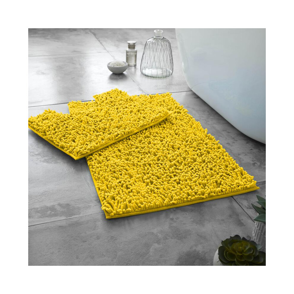 (Ochre) Memory Foam Bath Mat Set Loop Anti Slip Pedestal Mat Bathroom Rug Water Absorbent 5031832419789