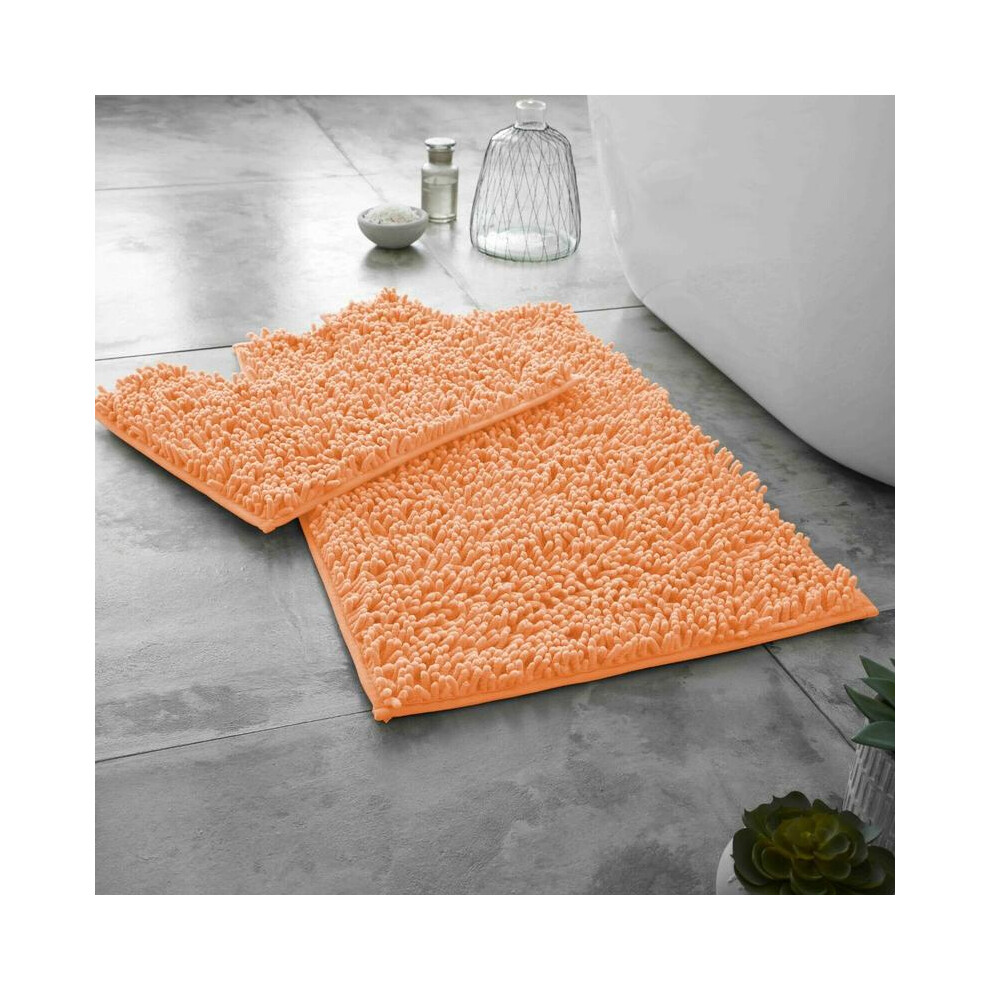 (Peach) Memory Foam Bath Mat Set Loop Anti Slip Pedestal Mat Bathroom Rug Water Absorbent 5031832419796