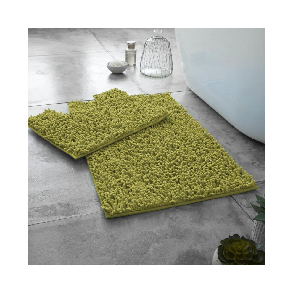 (Green) Memory Foam Bath Mat Set Loop Anti Slip Pedestal Mat Bathroom Rug Water Absorbent 5031832419758