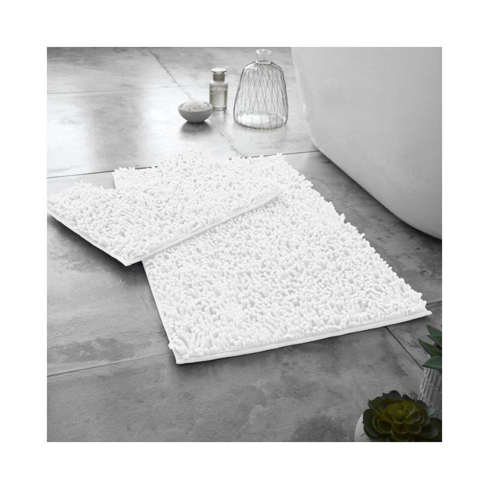 (White) Memory Foam Bath Mat Set Loop Anti Slip Pedestal Mat Bathroom Rug Water Absorbent 5031832419840
