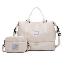 (Beige) Large Capacity Waterproof Duffle Bag With Isolated Shoe Section And Moisture Separation For Sports Travel Essential Purple