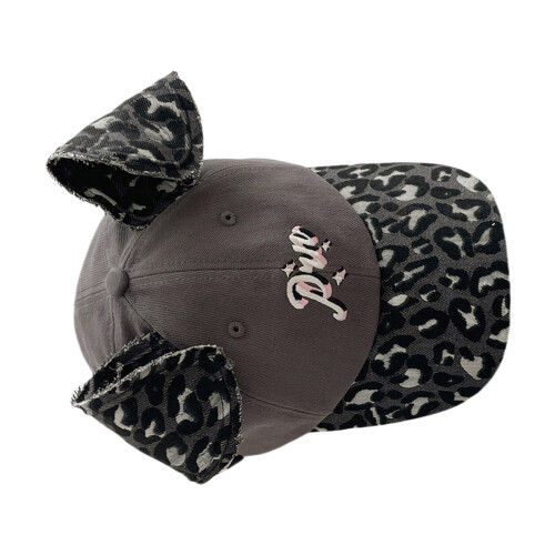 Distressed Leopard Pattern Dog Ear Caps Cotton Adjustable-Gray