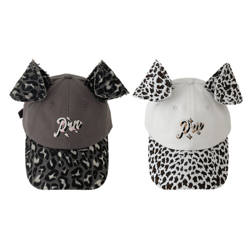 Distressed Leopard Pattern Dog Ear Caps Cotton Adjustable-Gray 1