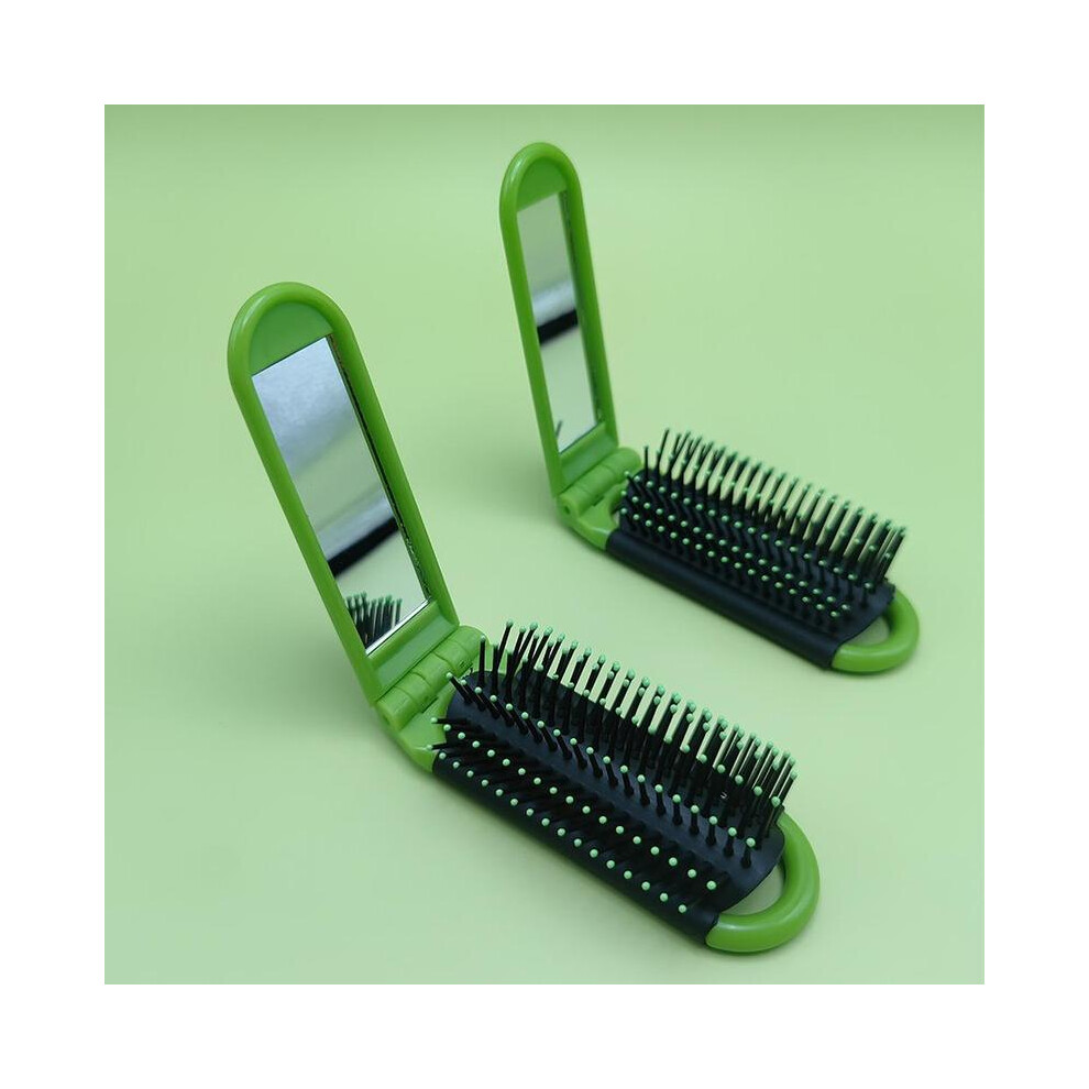 (Green, one-size) Foldable Hair Comb with Mirror, 1 CountÂ Portable Comb with Handle, Hair Styling Tool