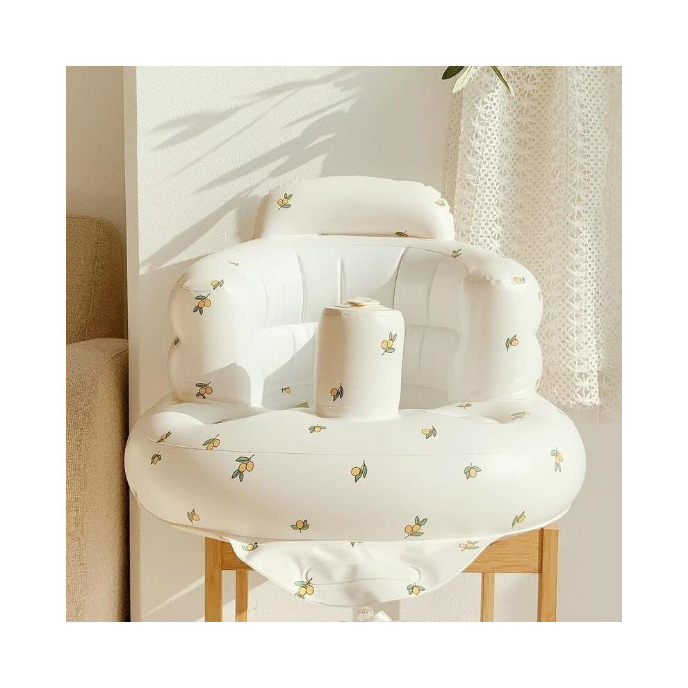 (Strong White, olive leaf) Durable Cute Inflatable Baby Seat, Plant Pattern Inflatable Baby Sofa, Portable Inflatable Baby Chair for Babies, Nursery E-image-OPC-PKGCNKJ-NEW