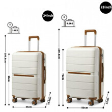 (M+L (24''+28'' Check in Size Bundle Set)) [MissLulu Bags] BRITISH TRAVELLER Multi-Texture Polypropylene Hard Shell 20''/24''/28'' Suitcase with TSA Lock - Cream and Brown