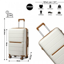 (24 Inch) [MissLulu Bags] BRITISH TRAVELLER Multi-Texture Polypropylene Hard Shell 20''/24''/28'' Suitcase with TSA Lock - Cream and Brown
