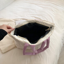 Large Purse for Women – White & Purple Oxford Shoulder Bag, 44x29x13cm