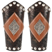 (1 pair) Embossed Wrist Cuffs Studs Bracer Wristband Gauntlet for Parties and Festivities Medieval Men Brown Wristband 1 pair