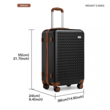 (20Inch (No Vanity case)) [MissLulu Bags] Biscuit Design Flexible ABS Hard Shell 20''/24''/28'' Suitcase with TSA Lock and 13'' Vanity Case - Black and Brown