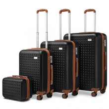 (4 PCS SET (20/24/28Inch and vanity case)) [MissLulu Bags] Biscuit Design Flexible ABS Hard Shell 20''/24''/28'' Suitcase with TSA Lock and 13'' Vanity Case - Black and Brown
