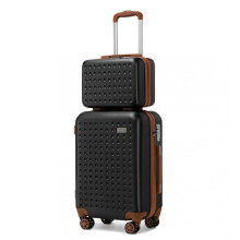 (20Inch and 13Inch Vanity case) [MissLulu Bags] Biscuit Design Flexible ABS Hard Shell 20''/24''/28'' Suitcase with TSA Lock and 13'' Vanity Case - Black and Brown