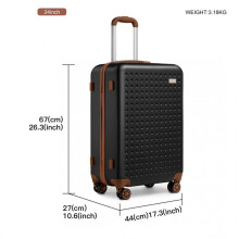 (24Inch (No Vanity case)) [MissLulu Bags] Biscuit Design Flexible ABS Hard Shell 20''/24''/28'' Suitcase with TSA Lock and 13'' Vanity Case - Black and Brown