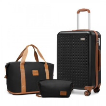 (20Inch with 2pc Duffel Bags) [MissLulu Bags] Biscuit Design Flexible ABS Hard Shell 20''/24''/28'' Suitcase with TSA Lock and 13'' Vanity Case - Black and Brown