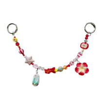 (Red) Handcrafted Ceramic Pearls Beaded Hanging Ornament Vibrant Dopamine Colorful Bag Charm Gift for Women Fashion Accessory Red