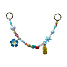 (Blue) Handcrafted Ceramic Pearls Beaded Hanging Ornament Vibrant Dopamine Colorful Bag Charm Gift for Women Fashion Accessory Red