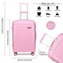 (24 INCH) [MissLulu Bags] Bread Design Hard Shell Polypropylene 20''/24''/28'' Suitcase with TSA Lock - Pink