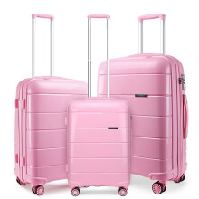 (3 PIECE SET) [MissLulu Bags] Bread Design Hard Shell Polypropylene 20''/24''/28'' Suitcase with TSA Lock - Pink