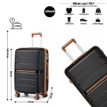 (20 Inch) [MissLulu Bags] BRITISH TRAVELLER Multi-Texture Polypropylene Hard Shell 20''/24''/28'' Suitcase with TSA Lock - Black and Brown