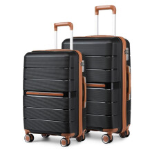 (M+L (24''+28'' Check in Size Bundle Set)) [MissLulu Bags] BRITISH TRAVELLER Multi-Texture Polypropylene Hard Shell 20''/24''/28'' Suitcase with TSA Lock - Black and Brown