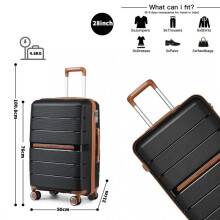 (28 Inch) [MissLulu Bags] BRITISH TRAVELLER Multi-Texture Polypropylene Hard Shell 20''/24''/28'' Suitcase with TSA Lock - Black and Brown