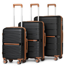 (3 Pieces Set (20/24/28Inch)) [MissLulu Bags] BRITISH TRAVELLER Multi-Texture Polypropylene Hard Shell 20''/24''/28'' Suitcase with TSA Lock - Black and Brown