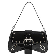 (Black) Contemporary PU Leather Shoulder Bags with Studded Decors Armpit Bags Daily Commute Handbag For Fashion Individuals Yellow