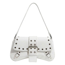 (White) Contemporary PU Leather Shoulder Bags with Studded Decors Armpit Bags Daily Commute Handbag For Fashion Individuals Yellow