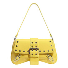 (Yellow) Contemporary PU Leather Shoulder Bags with Studded Decors Armpit Bags Daily Commute Handbag For Fashion Individuals Yellow