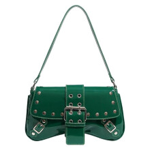 (Green) Contemporary PU Leather Shoulder Bags with Studded Decors Armpit Bags Daily Commute Handbag For Fashion Individuals Yellow