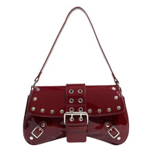 (Burgundy) Contemporary PU Leather Shoulder Bags with Studded Decors Armpit Bags Daily Commute Handbag For Fashion Individuals Yellow