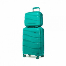 (20 INCH with 13 INCH VANITY CASE) [MissLulu Bags] Wave Design Lightweight Polypropylene Hard Shell 20''/24''/28'' Suitcase with TSA Lock and 14'' Vanity Case - Teal