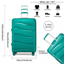 (28 Inch (No Vanity Case)) [MissLulu Bags] Wave Design Lightweight Polypropylene Hard Shell 20''/24''/28'' Suitcase with TSA Lock and 14'' Vanity Case - Teal