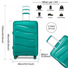 (24 Inch (No Vanity Case)) [MissLulu Bags] Wave Design Lightweight Polypropylene Hard Shell 20''/24''/28'' Suitcase with TSA Lock and 14'' Vanity Case - Teal