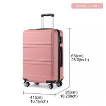 (24 inch) [MissLulu Bags] Sculpted Horizontal Design ABS 20''/24''/28'' Suitcase with 12'' Vanity Case and TSA Lock - Nude