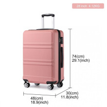 (28 inch) [MissLulu Bags] Sculpted Horizontal Design ABS 20''/24''/28'' Suitcase with 12'' Vanity Case and TSA Lock - Nude