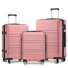 (3 Pieces Set (20''/24''28'' Only)) [MissLulu Bags] Sculpted Horizontal Design ABS 20''/24''/28'' Suitcase with 12'' Vanity Case and TSA Lock - Nude