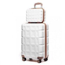 (20 INCH with 13 INCH VANITY CASE) [MissLulu Bags] Waffle Design Lightweight Hard Shell ABS 20''/24''/28'' Suitcase with TSA Lock and 13'' Vanity Case - White and Brown