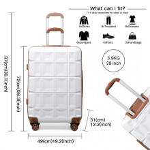 (28Inch (No vanity case)) [MissLulu Bags] Waffle Design Lightweight Hard Shell ABS 20''/24''/28'' Suitcase with TSA Lock and 13'' Vanity Case - White and Brown