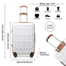 (24Inch (No vanity case)) [MissLulu Bags] Waffle Design Lightweight Hard Shell ABS 20''/24''/28'' Suitcase with TSA Lock and 13'' Vanity Case - White and Brown