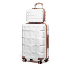 (24 INCH with 13 INCH VANITY CASE) [MissLulu Bags] Waffle Design Lightweight Hard Shell ABS 20''/24''/28'' Suitcase with TSA Lock and 13'' Vanity Case - White and Brown