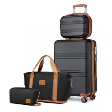 (Black and Brown) [MissLulu Bags Weekend Travel Set] ABS Cabin Size 20'' Suitcase with Vanity case and 2Pieces Expandable Travel Duffel Bags or Backpack with