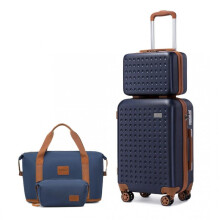 (Navy&Brown Biscuit (2pcs Duffel Bags)) [MissLulu Bags Weekend Travel Set] ABS Cabin Size 20'' Suitcase with Vanity case and 2Pieces Expandable Travel Duffel Bags or Backpack with