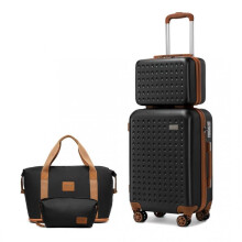 (Black&Brown Biscuit (2pcs Duffel Bags)) [MissLulu Bags Weekend Travel Set] ABS Cabin Size 20'' Suitcase with Vanity case and 2Pieces Expandable Travel Duffel Bags or Backpack with